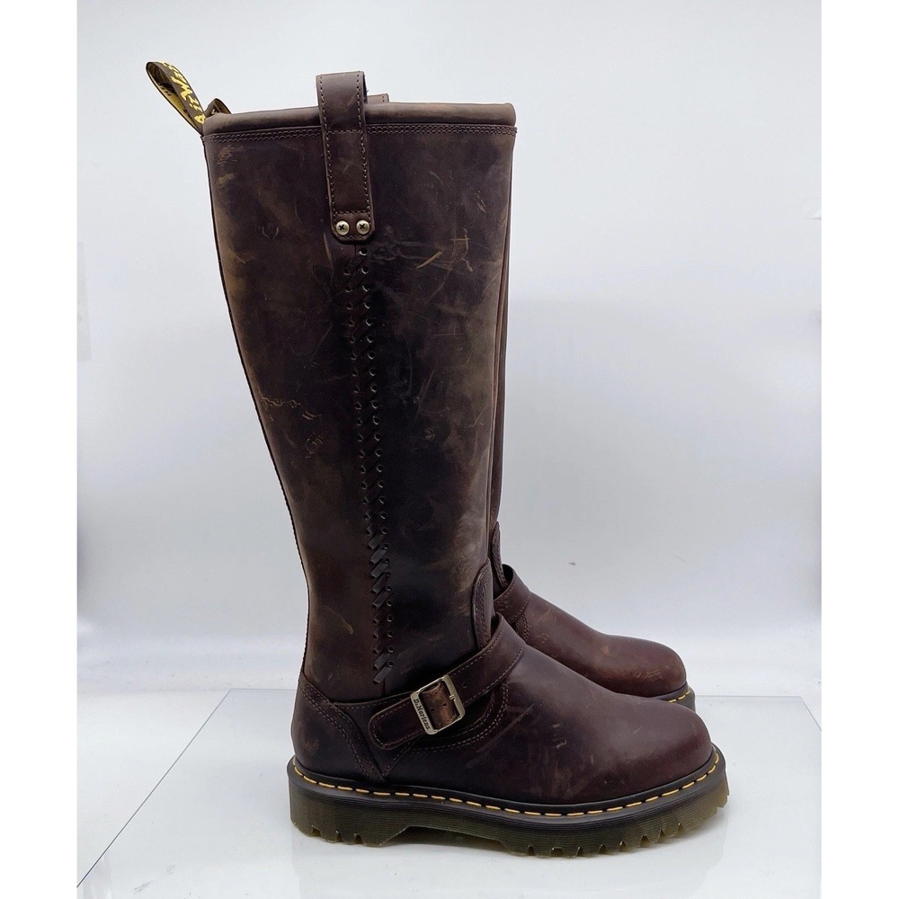 Dr. Martens Anistone Knee High Combat Biker Boots Brown Leather US W 11 M 10 - Picture 6 of 14